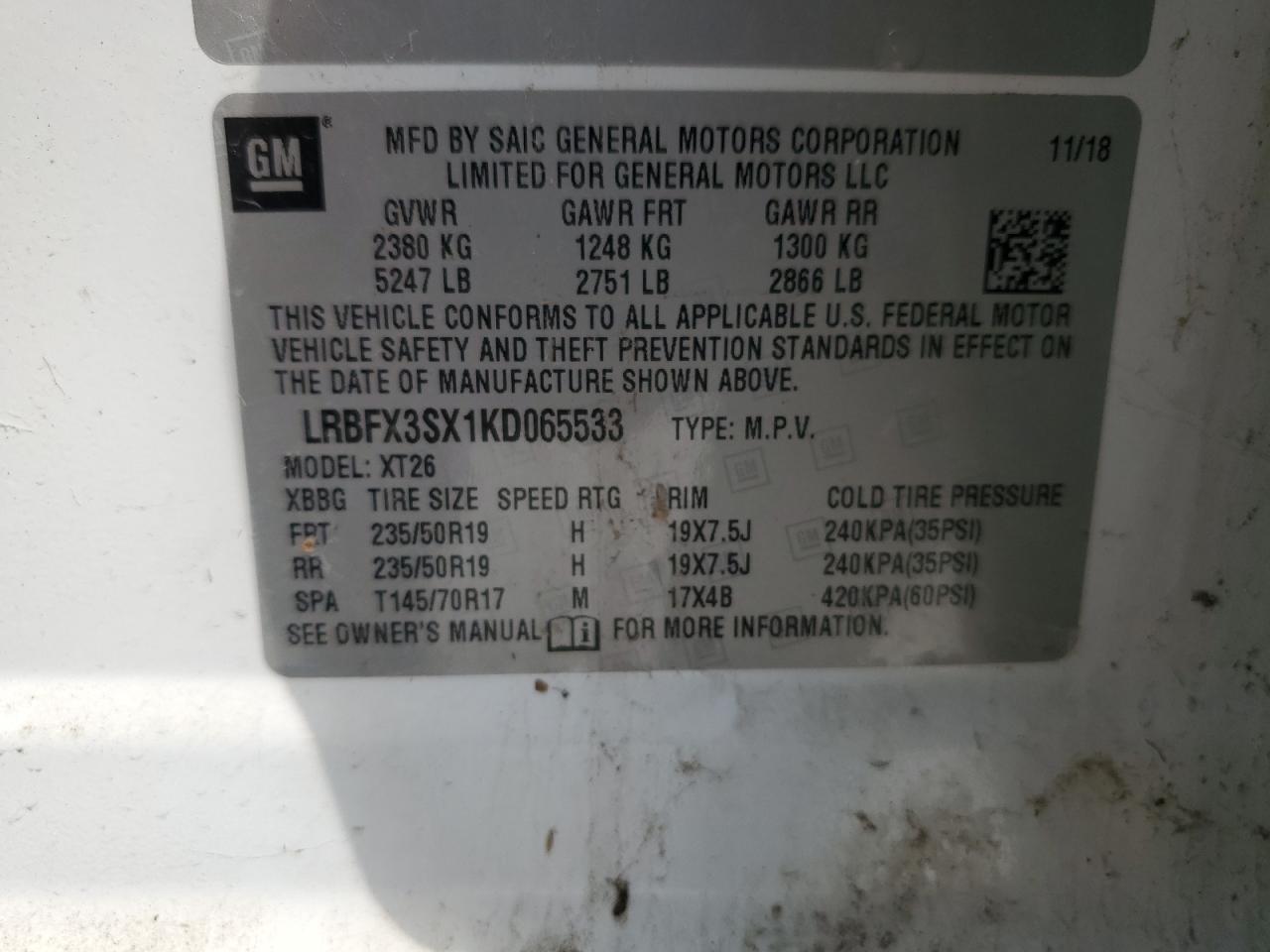 2019 Buick Envision Premium VIN: LRBFX3SX1KD065533 Lot: 70940275