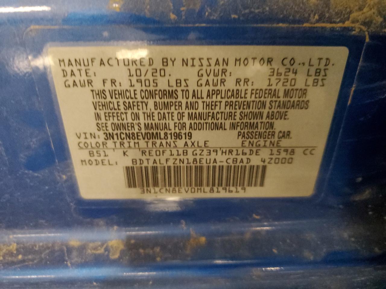 2021 Nissan Versa Sv VIN: 3N1CN8EV0ML819619 Lot: 81837775