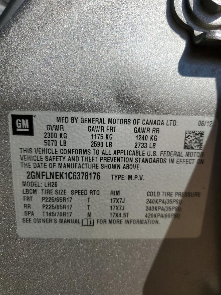 2012 Chevrolet Equinox Lt VIN: 2GNFLNEK1C6378176 Lot: 80732935