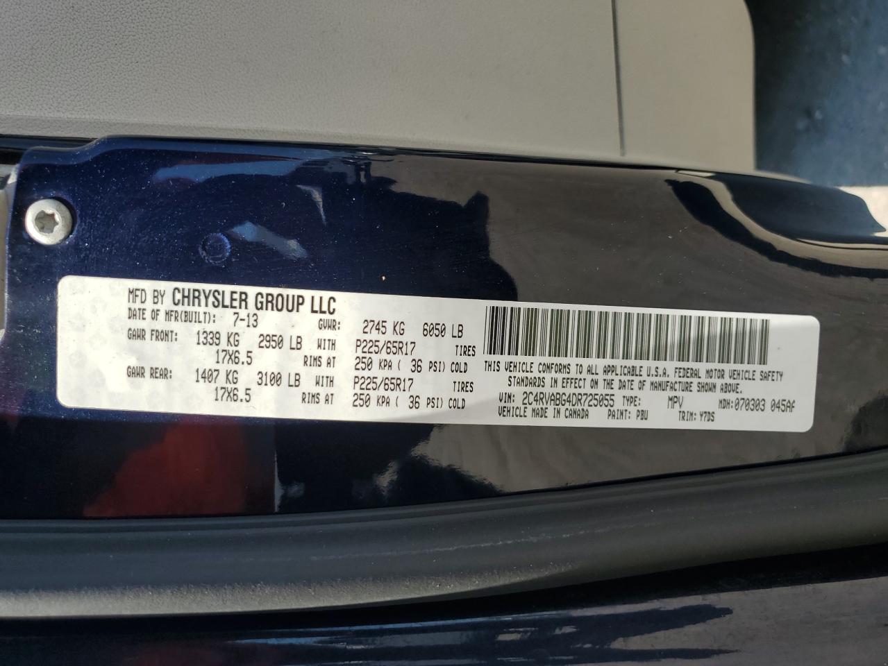 2013 Volkswagen Routan Se VIN: 2C4RVABG4DR725055 Lot: 71536325