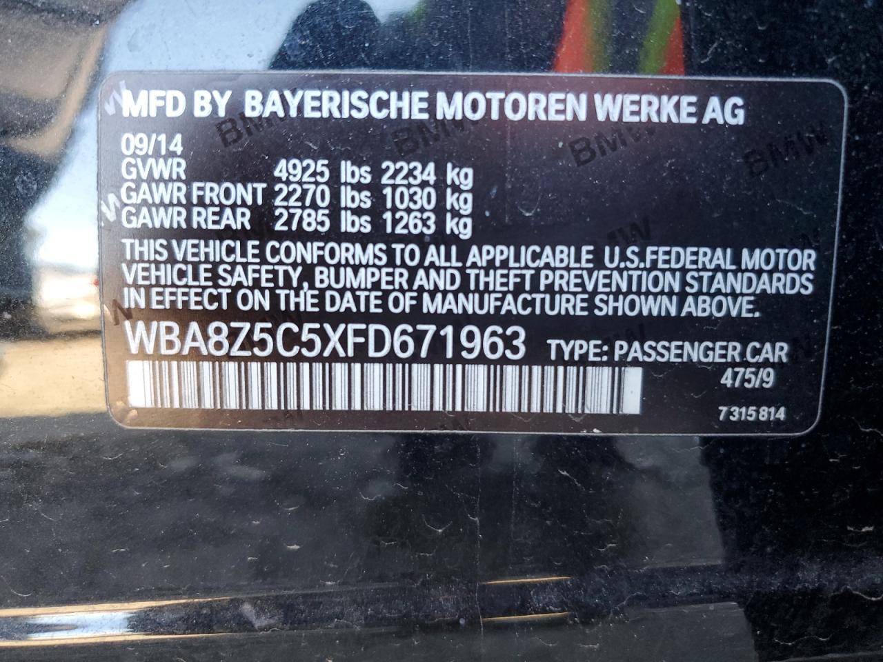 2015 BMW 328 Xigt Sulev VIN: WBA8Z5C5XFD671963 Lot: 71646235