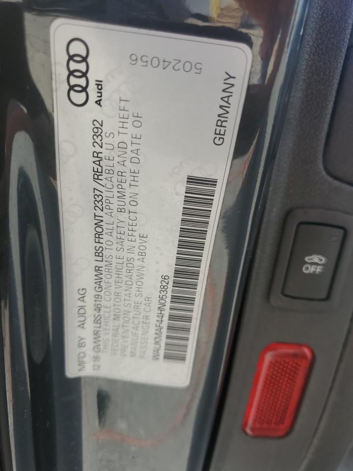 2017 Audi A4 Ultra Premium VIN: WAUKMAF44HN053826 Lot: 84407745