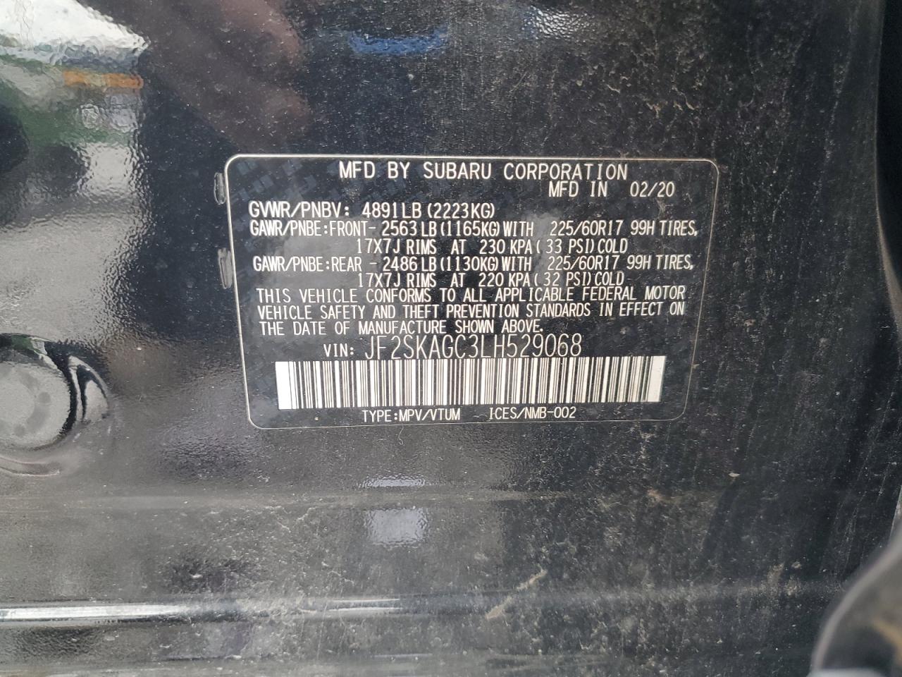 2020 Subaru Forester Premium VIN: JF2SKAGC3LH529068 Lot: 80272455