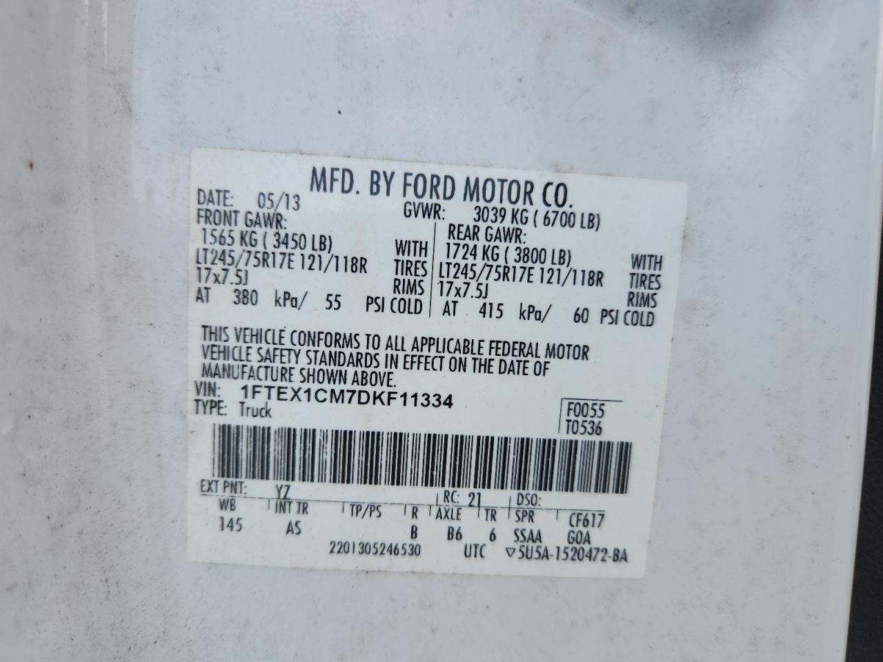 2013 Ford F150 Super Cab VIN: 1FTEX1CM7DKF11334 Lot: 71509055