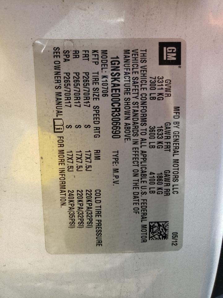 2012 Chevrolet Tahoe K1500 Ls VIN: 1GNSKAE00CR306690 Lot: 71126505