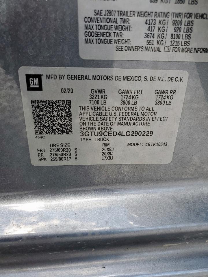 2020 GMC Sierra K1500 Elevation VIN: 3GTU9CED4LG290229 Lot: 71438115