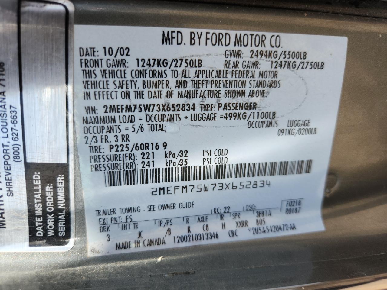 2003 Mercury Grand Marquis Ls VIN: 2MEFM75W73X652834 Lot: 70508245