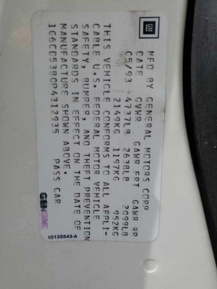 1993 Cadillac Deville VIN: 1G6CD53B0P4312935 Lot: 83812125