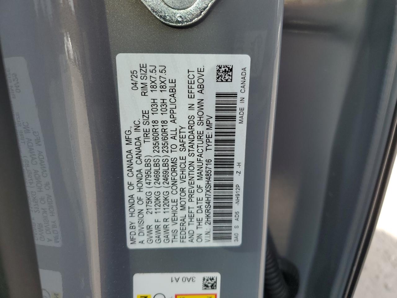 2025 Honda Cr-V Exl VIN: 2HKRS4H7XSH485716 Lot: 83997625