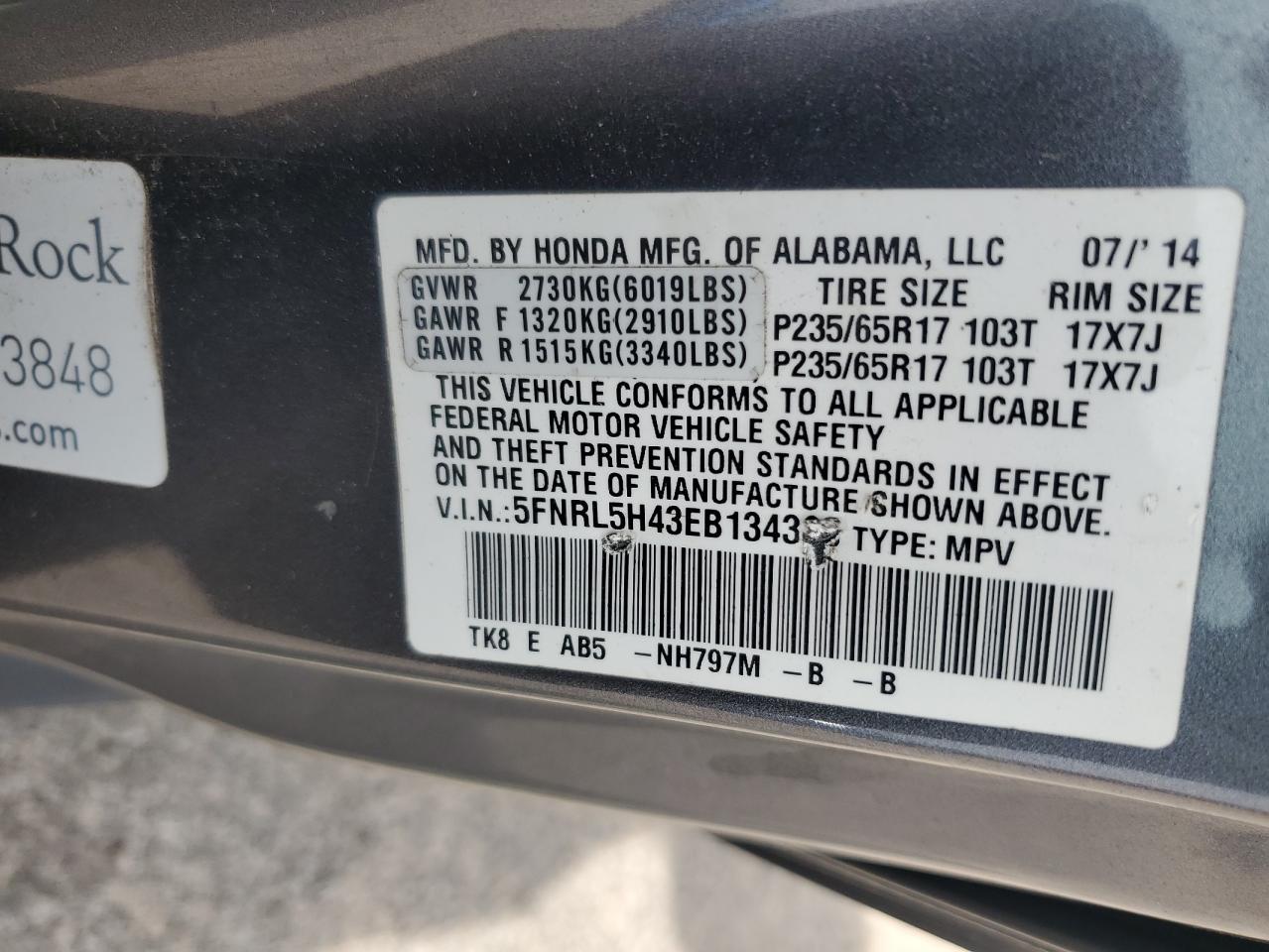 2014 Honda Odyssey Ex VIN: 5FNRL5H43EB134383 Lot: 71946465