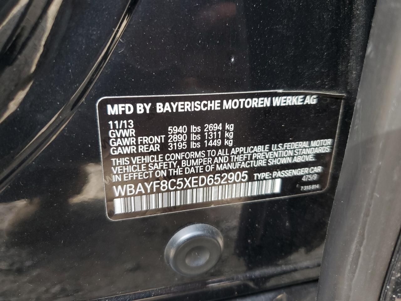 2014 BMW 750 Lxi VIN: WBAYF8C5XED652905 Lot: 81663895