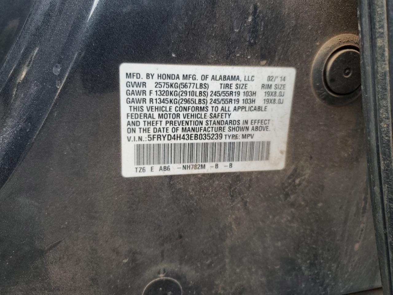 2014 Acura Mdx Technology VIN: 5FRYD4H43EB035239 Lot: 82075675