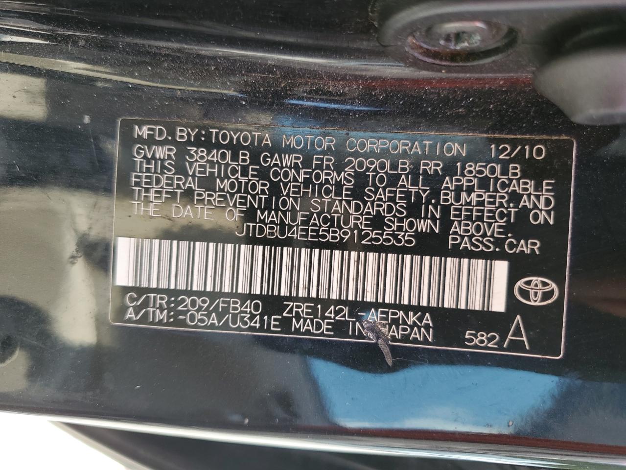 2011 Toyota Corolla Base VIN: JTDBU4EE5B9125535 Lot: 81431675