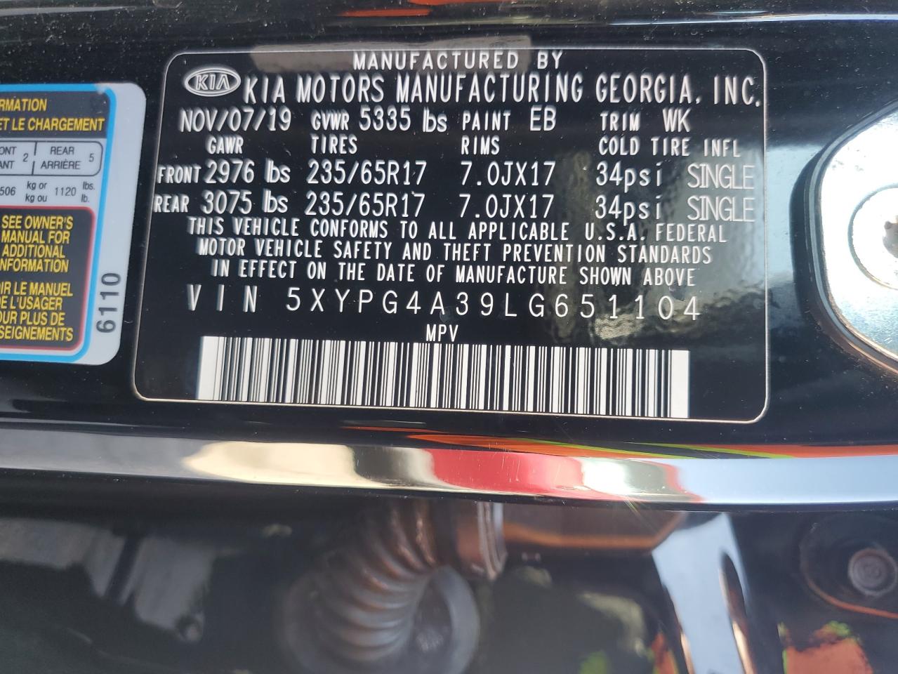 2020 Kia Sorento L VIN: 5XYPG4A39LG651104 Lot: 80025665