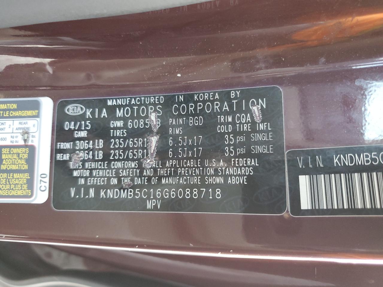 2016 Kia Sedona Lx VIN: KNDMB5C16G6088718 Lot: 81526535