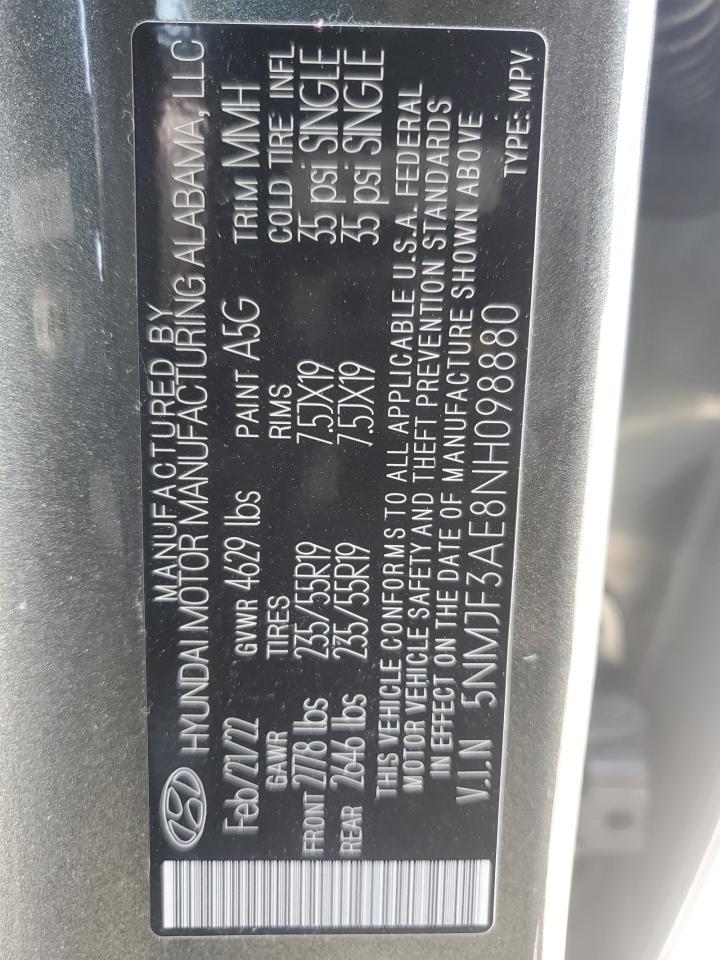 2022 Hyundai Tucson Sel VIN: 5NMJF3AE8NH098880 Lot: 80934535
