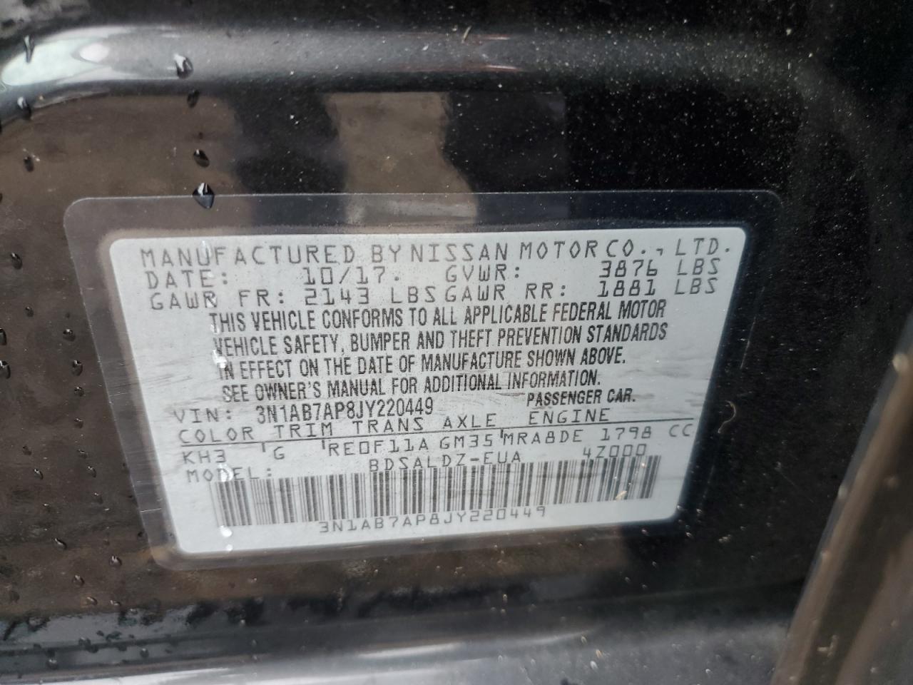 2018 Nissan Sentra S VIN: 3N1AB7AP8JY220449 Lot: 83861605