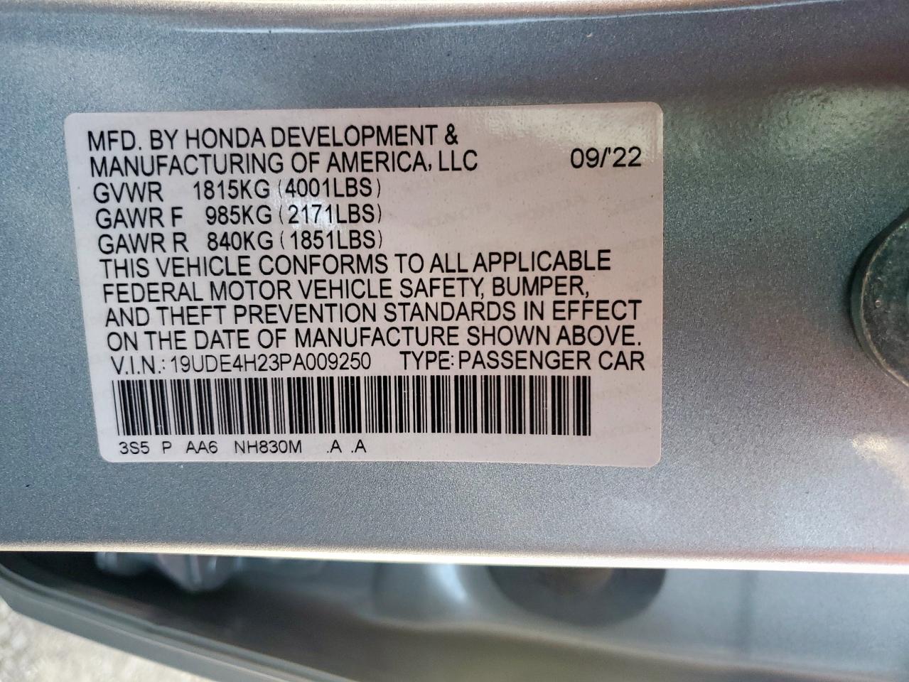2023 Acura Integra VIN: 19UDE4H23PA009250 Lot: 71281095