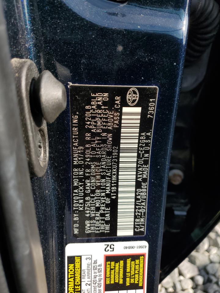 2019 Toyota Camry L VIN: 4T1B11HKXKU731902 Lot: 72083025
