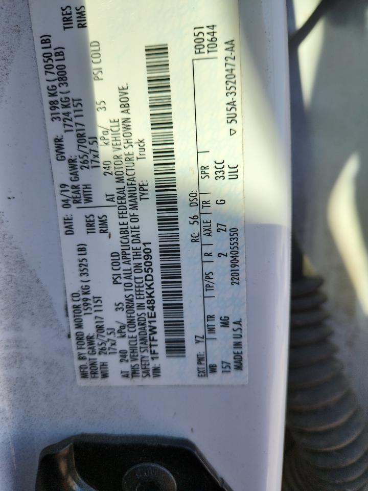 2019 Ford F150 Supercrew VIN: 1FTFW1E48KKD50901 Lot: 71899615