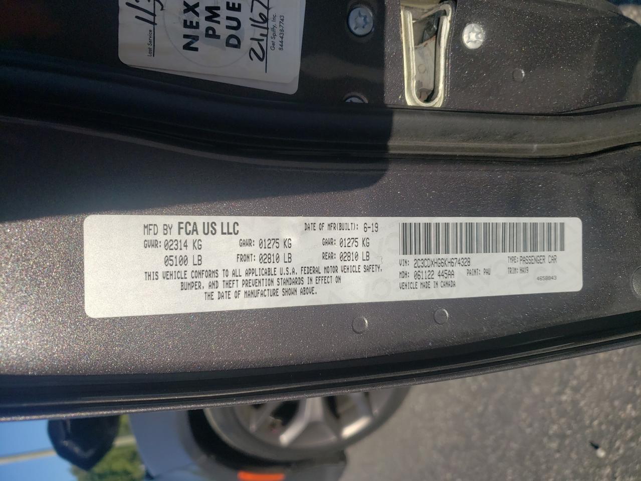 2019 Dodge Charger Gt VIN: 2C3CDXHG6KH674328 Lot: 71198595