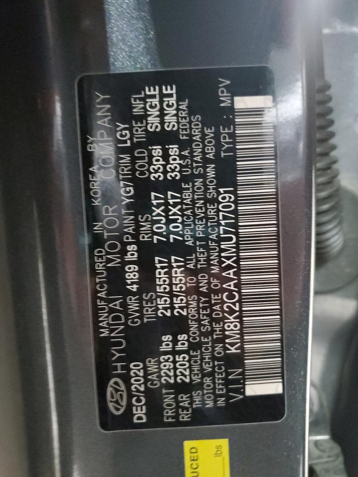 2021 Hyundai Kona Sel VIN: KM8K2CAAXMU717091 Lot: 81778765