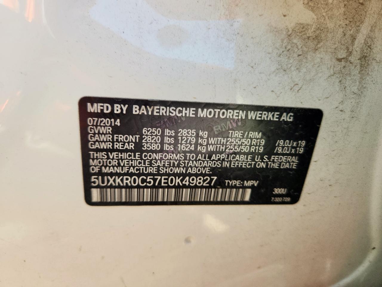 2014 BMW X5 xDrive35I VIN: 5UXKR0C57E0K49827 Lot: 71541675