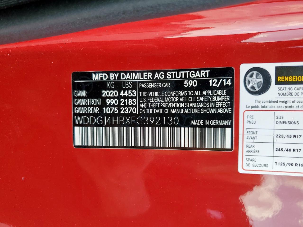 2015 Mercedes-Benz C 250 VIN: WDDGJ4HBXFG392130 Lot: 84479325