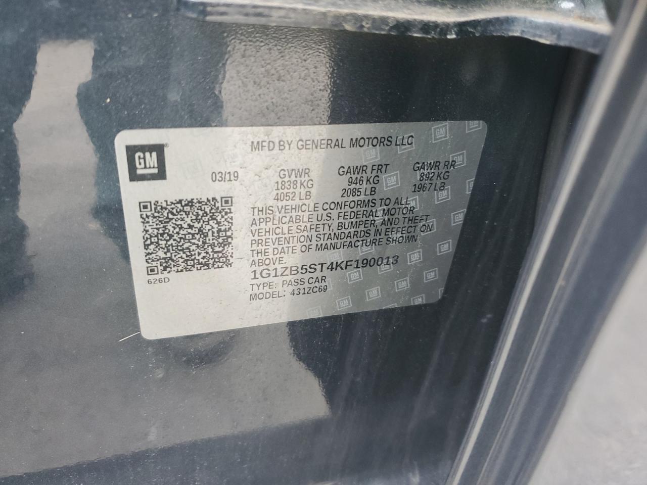 2019 Chevrolet Malibu Ls VIN: 1G1ZB5ST4KF190013 Lot: 84005905