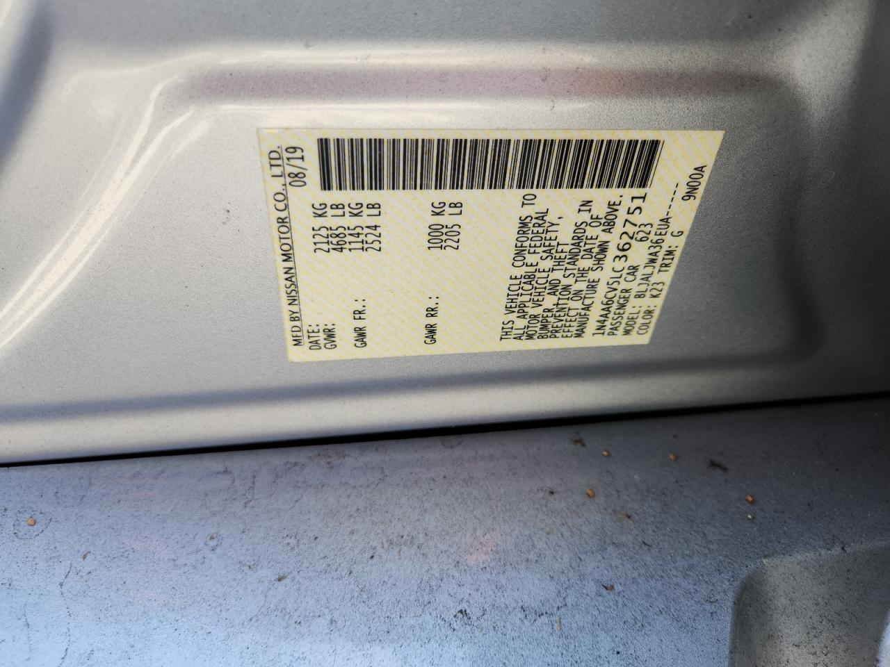 2020 Nissan Maxima Sv VIN: 1N4AA6CV5LC362751 Lot: 80127345