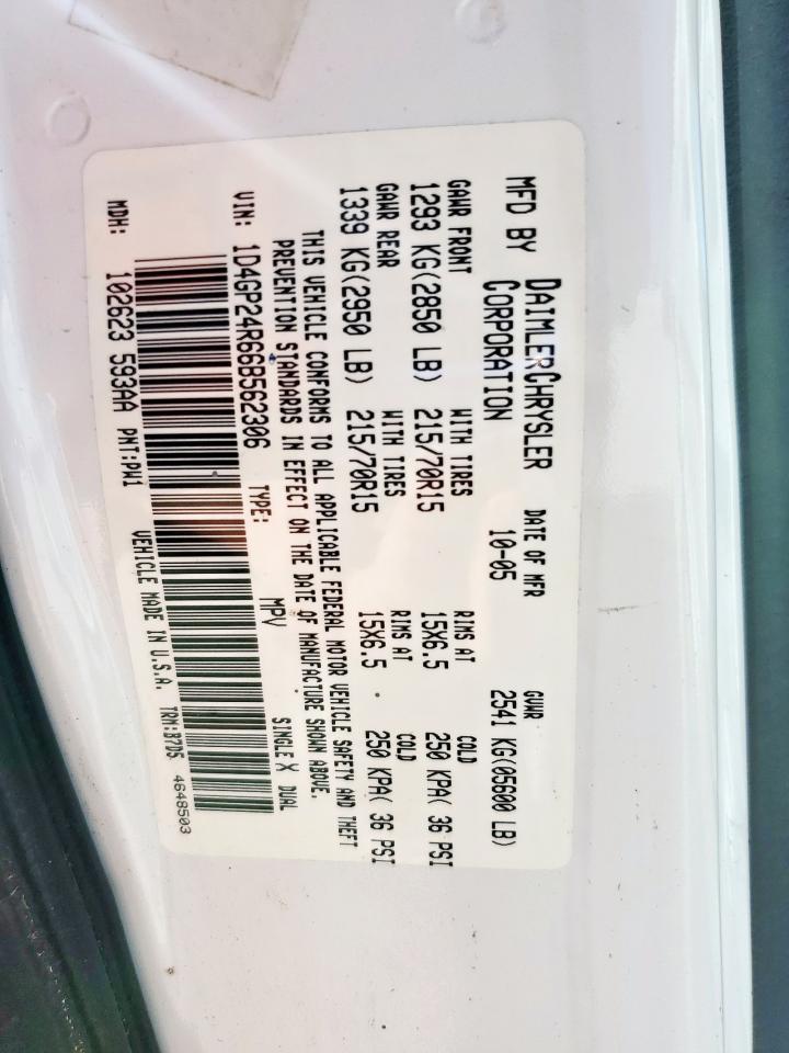 2006 Dodge Grand Caravan Se VIN: 1D4GP24R66B562306 Lot: 71308625