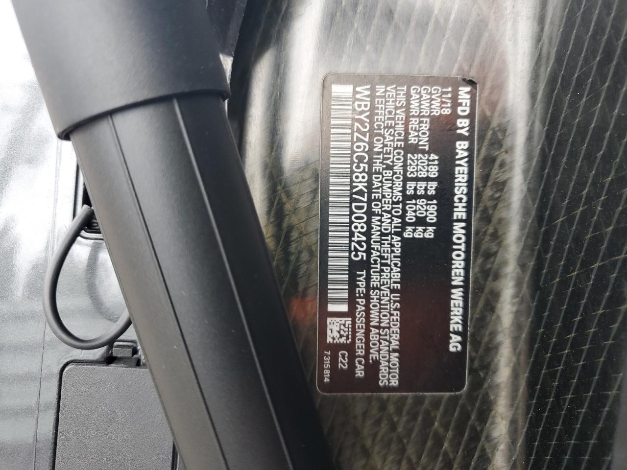 2019 BMW I8 VIN: WBY2Z6C58K7D08425 Lot: 81300625