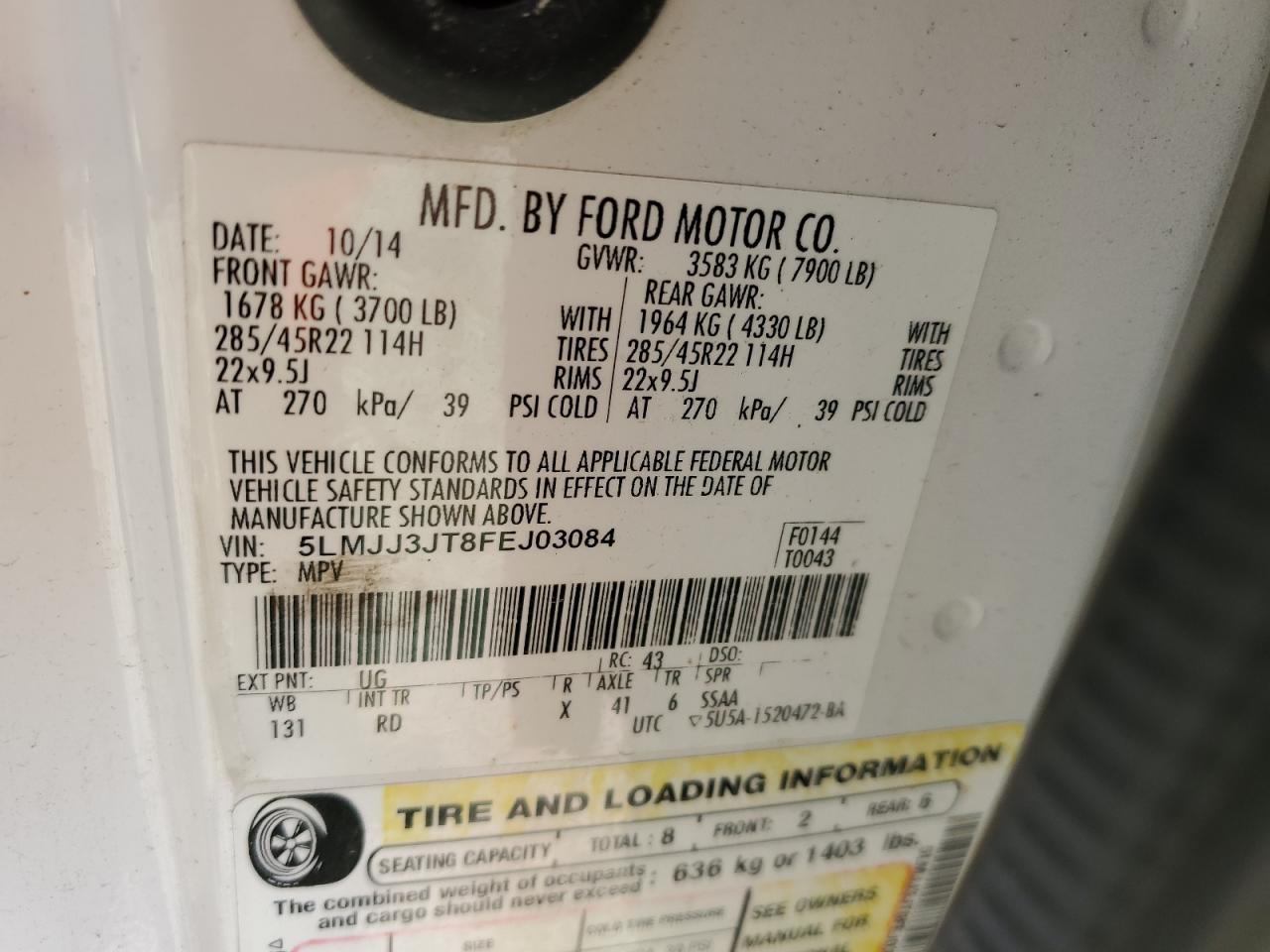 2015 Lincoln Navigator L VIN: 5LMJJ3JT8FEJ03084 Lot: 84768735