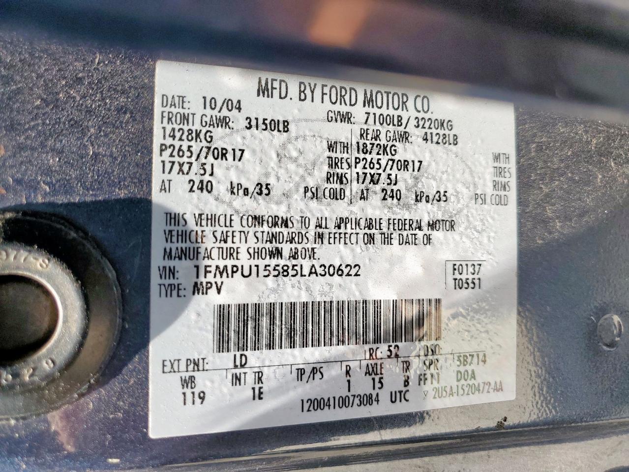 2005 Ford Expedition Xlt VIN: 1FMPU15585LA30622 Lot: 81112385