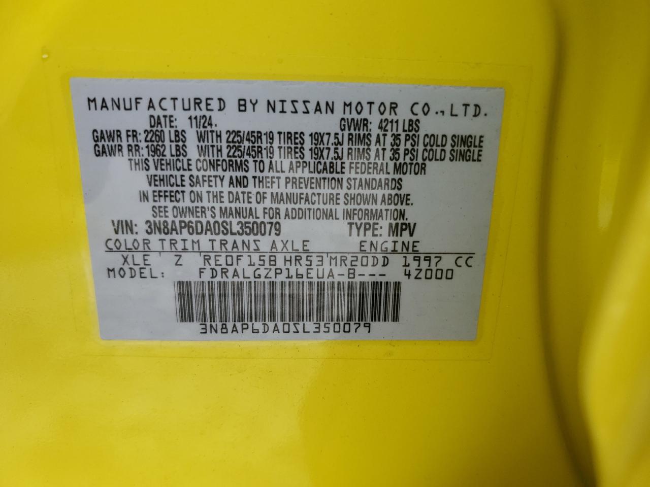 2025 Nissan Kicks Sr VIN: 3N8AP6DA0SL350079 Lot: 81813985