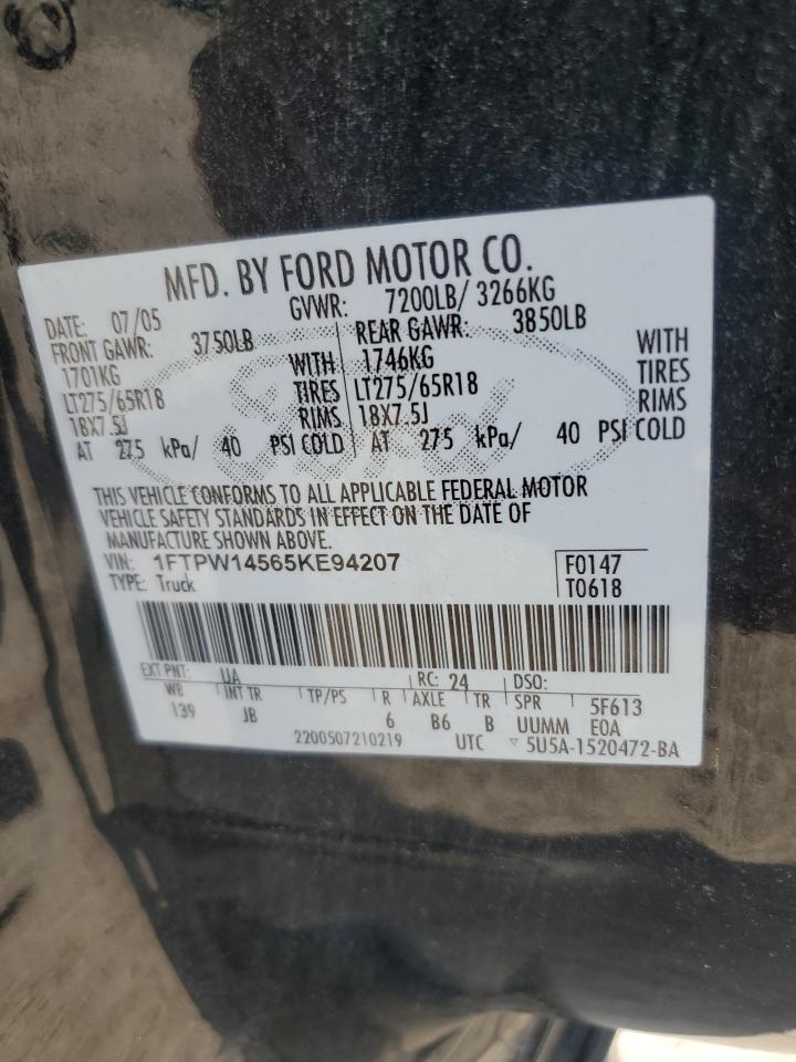 2005 Ford F150 Supercrew VIN: 1FTPW14565KE94207 Lot: 71056235