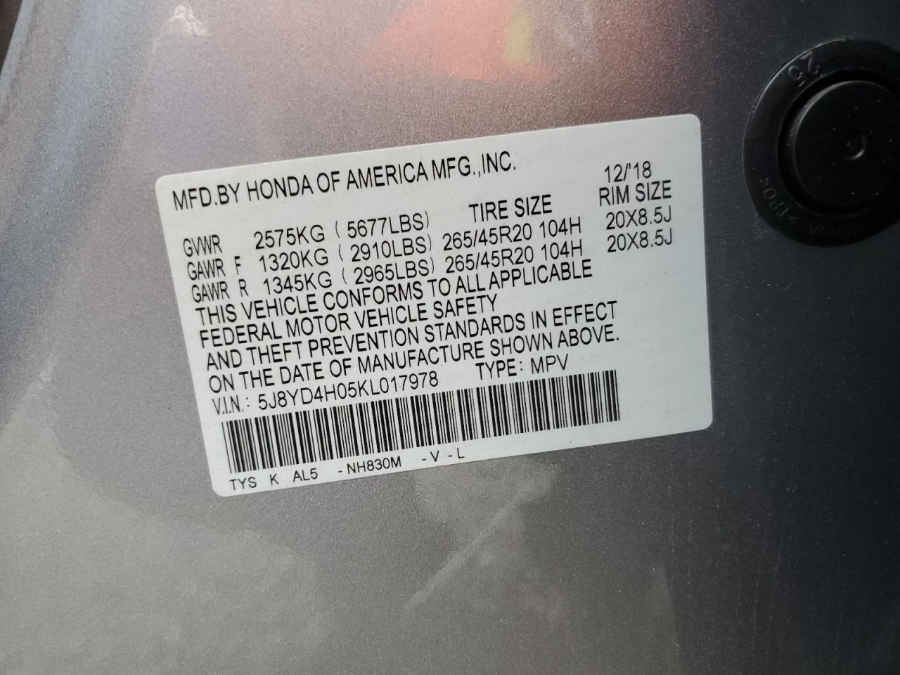 2019 Acura Mdx A-Spec VIN: 5J8YD4H05KL017978 Lot: 81680165