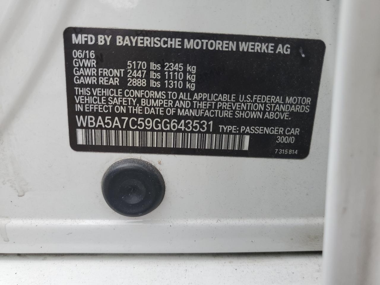 2016 BMW 528 Xi VIN: WBA5A7C59GG643531 Lot: 81605905