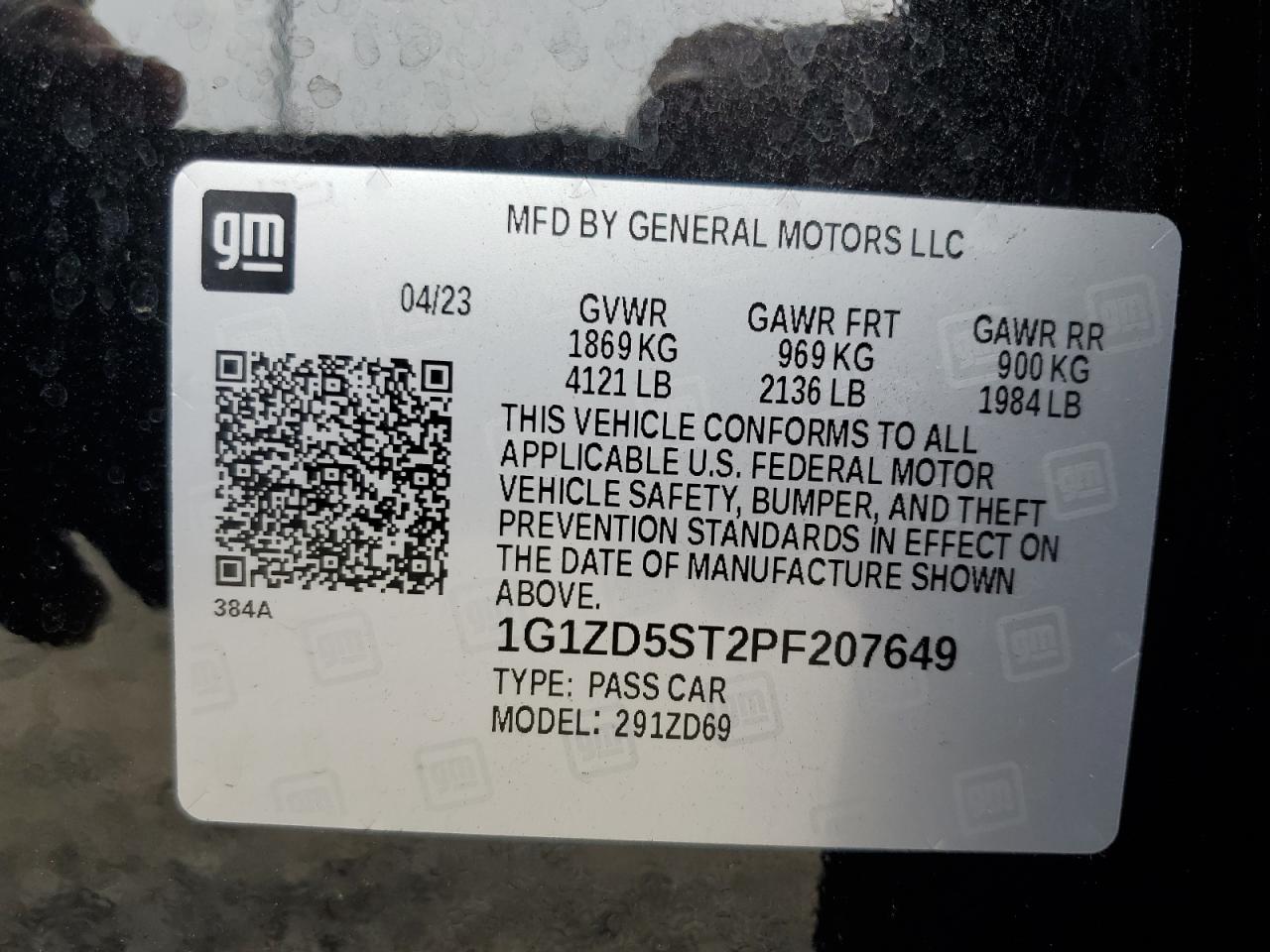 2023 Chevrolet Malibu Lt VIN: 1G1ZD5ST2PF207649 Lot: 83933655