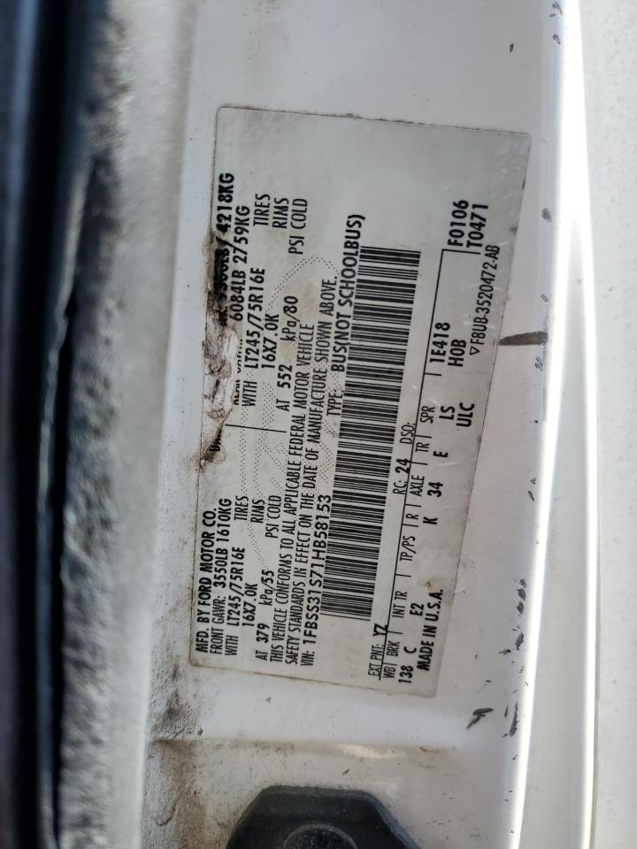 2001 Ford Econoline E350 Super Duty Wagon VIN: 1FBSS31S71HB58153 Lot: 71879955