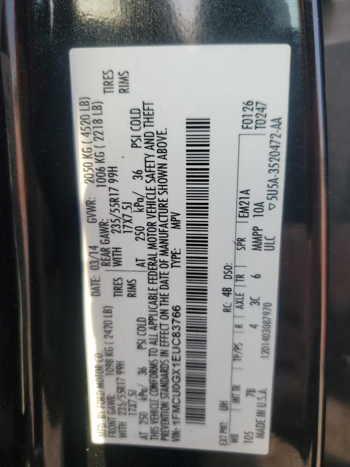 2014 Ford Escape Se VIN: 1FMCU0GX1EUC83766 Lot: 80584655