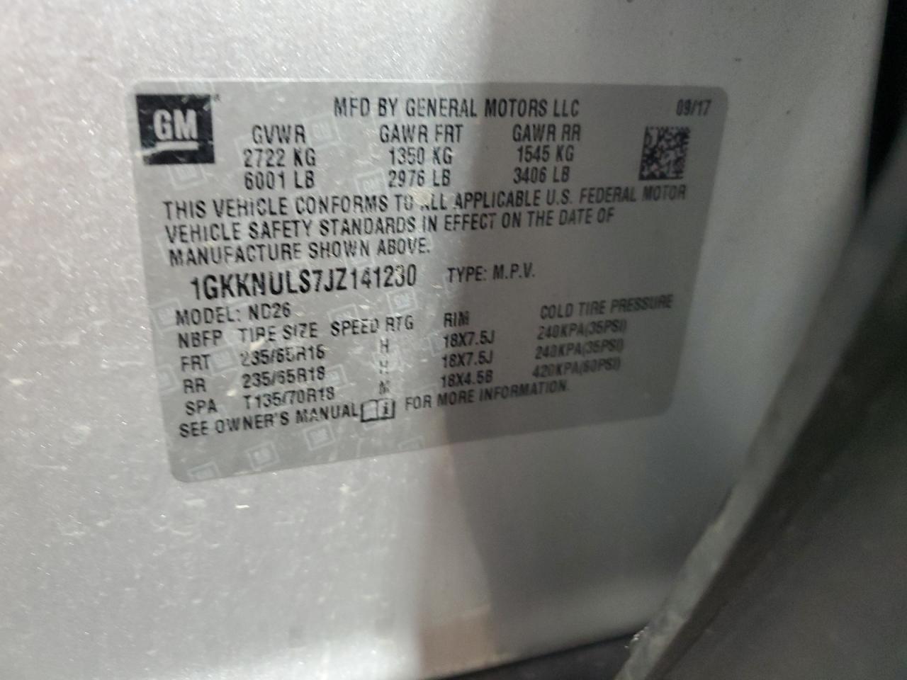 2018 GMC Acadia Slt-1 VIN: 1GKKNULS7JZ141230 Lot: 80624245