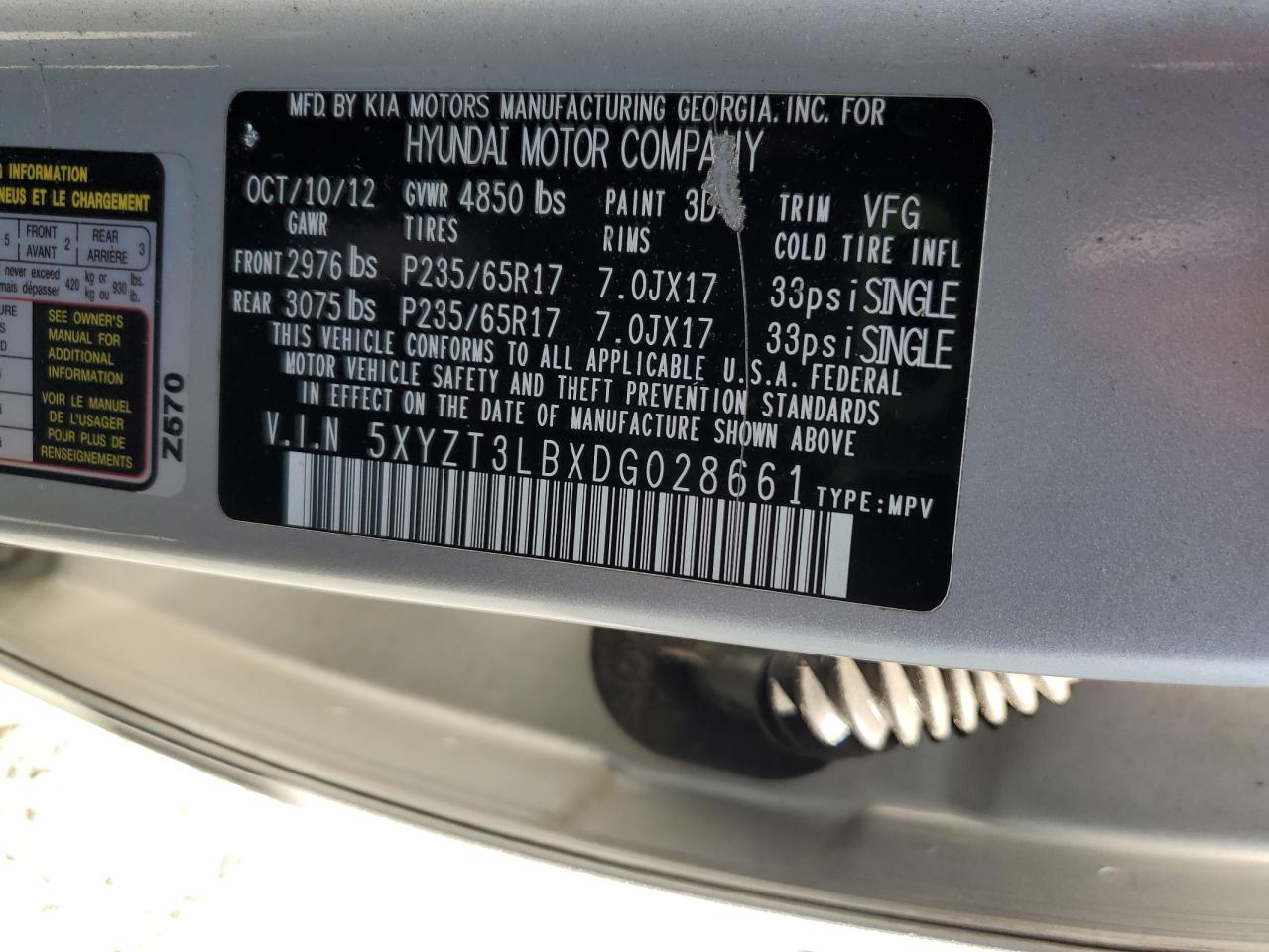 2013 Hyundai Santa Fe Sport VIN: 5XYZT3LBXDG028661 Lot: 80055225