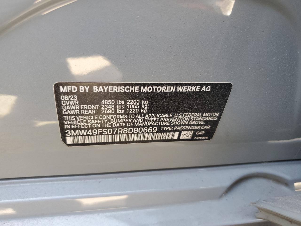 2024 BMW M340I VIN: 3MW49FS07R8D80669 Lot: 70944815