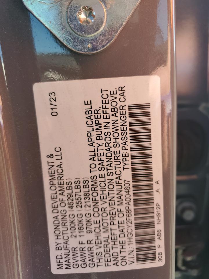 2023 Honda Accord Hybrid Exl VIN: 1HGCY2F68PA004607 Lot: 81407205