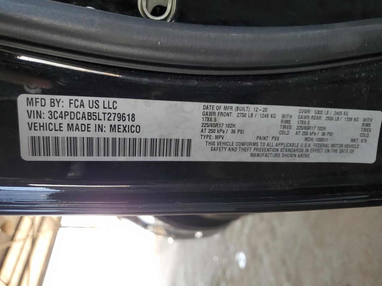 2020 Dodge Journey Se VIN: 3C4PDCAB5LT279618 Lot: 71249115