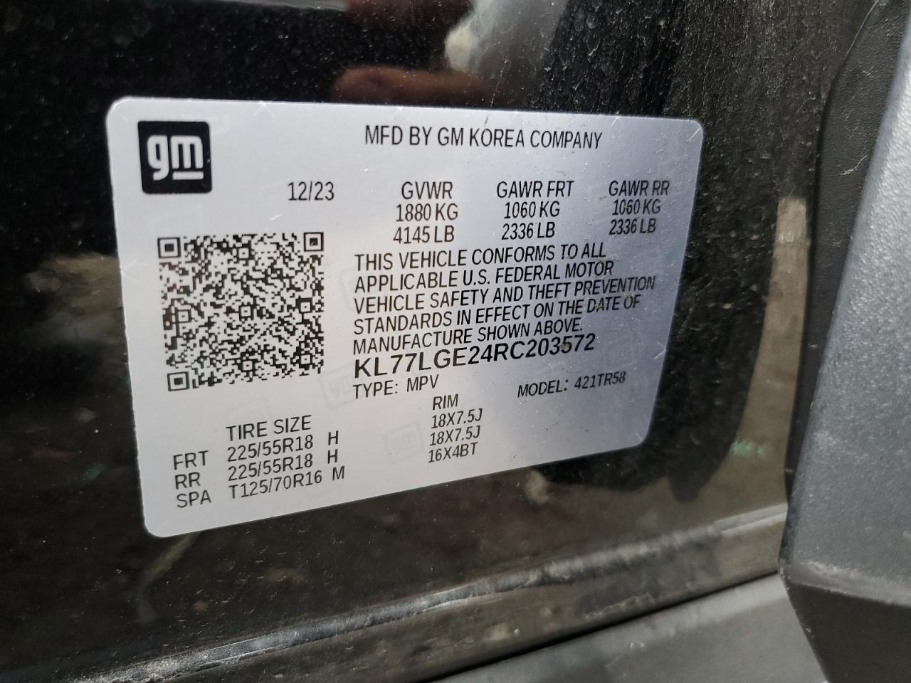 2024 Chevrolet Trax 1Rs VIN: KL77LGE24RC203572 Lot: 84820845