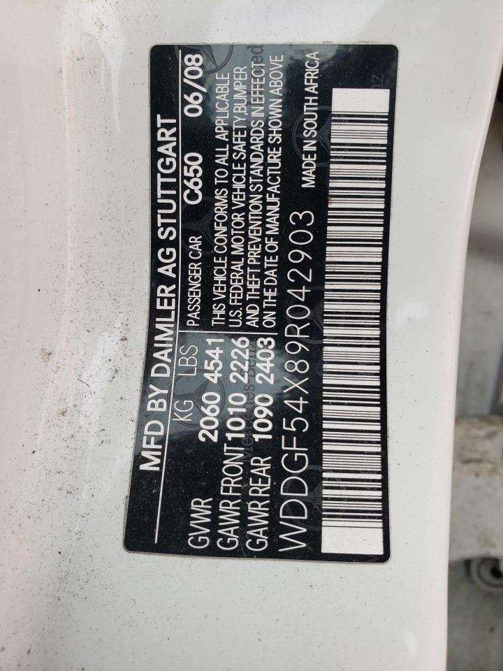 2009 Mercedes-Benz C300 VIN: WDDGF54X89R042903 Lot: 72013435