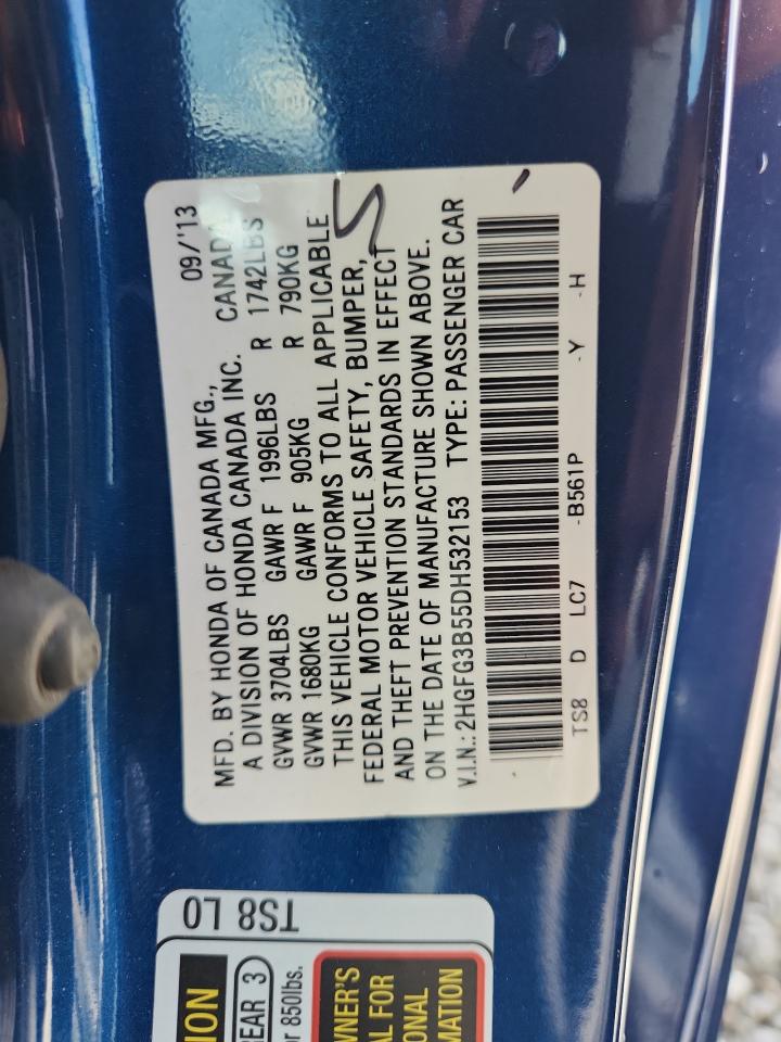 2013 Honda Civic Lx VIN: 2HGFG3B55DH532153 Lot: 80943425