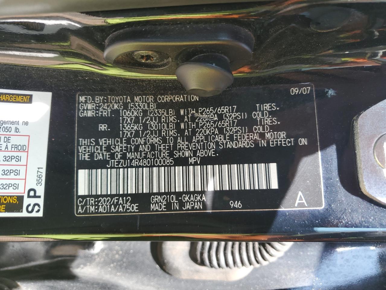 2008 Toyota 4Runner Sr5 VIN: JTEZU14R480100085 Lot: 80564485